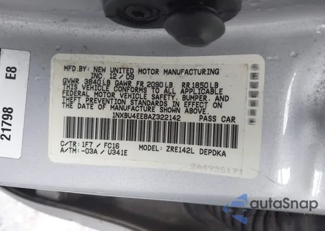2010 Toyota Corolla Le из США, поврежденный, VIN 1NXBU4EE8AZ322142